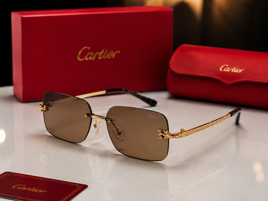 (GS-70) Cartier Rimless Luxury Brown Gradient Sunglasses β Gold Metal Designer Eyewear