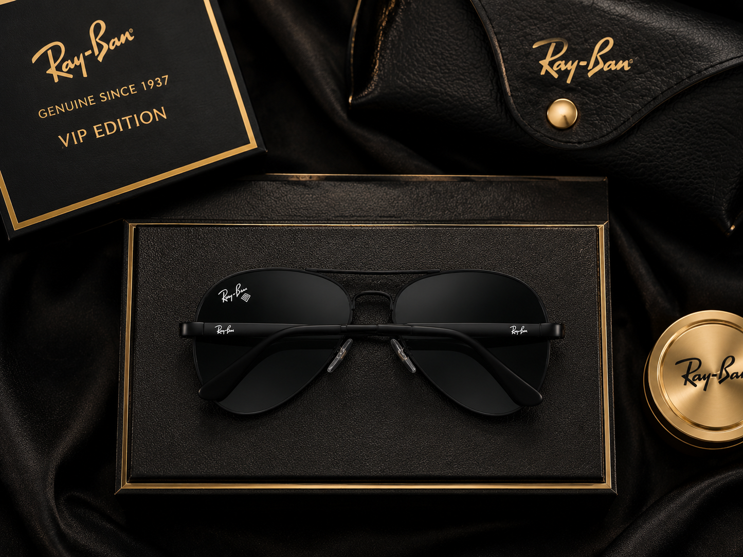 (GS-9) Ray-Ban Style Premium Black Aviator Sunglasses | UV400 Protection | Luxury Edition