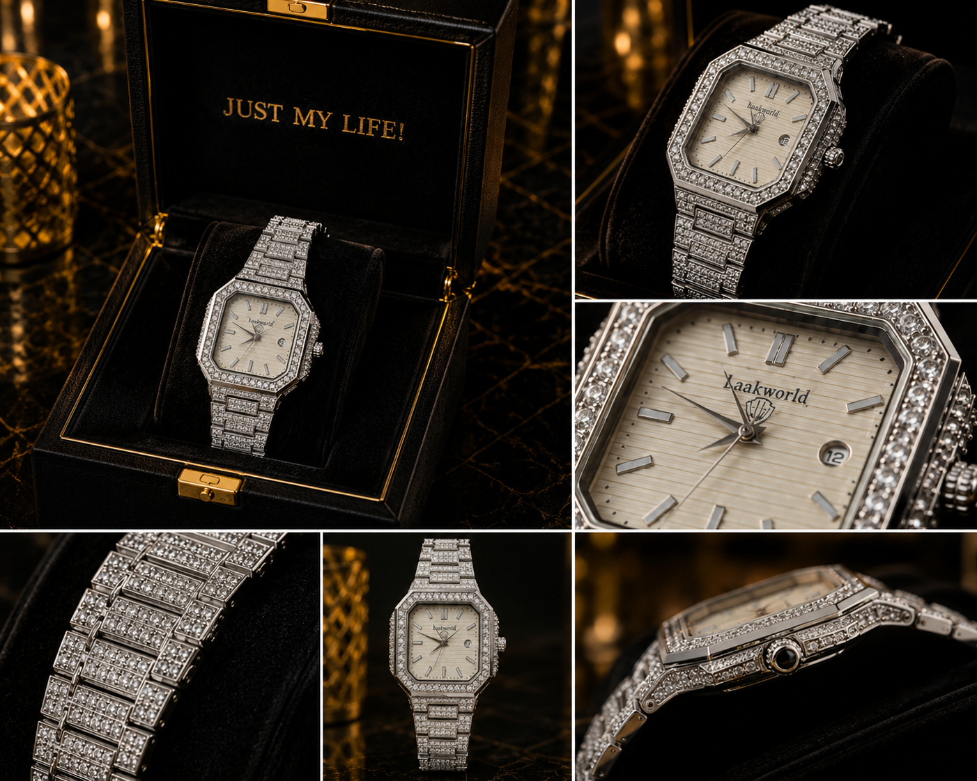 (WH-11) Laakworld Luxury Diamond Square Watch – Premium Iced-Out Stainless Steel Men's Wrist Watch