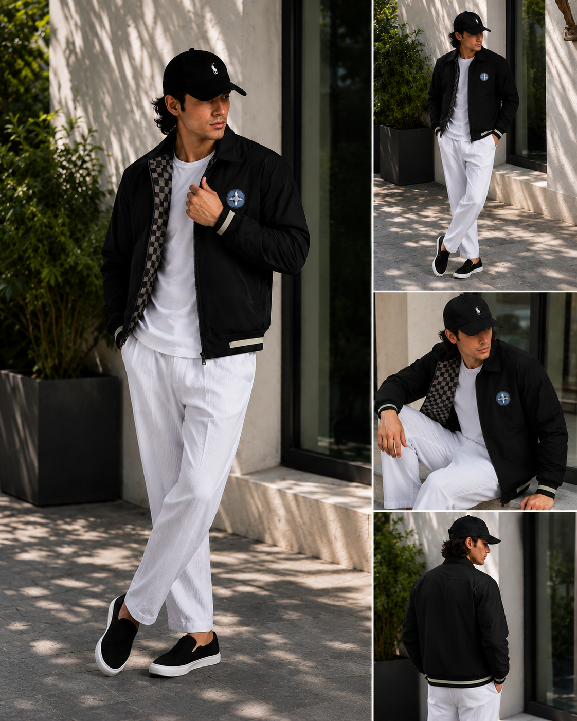 (CJ-37) Premium Coordinated Menswear Set: Check-Logo Bomber