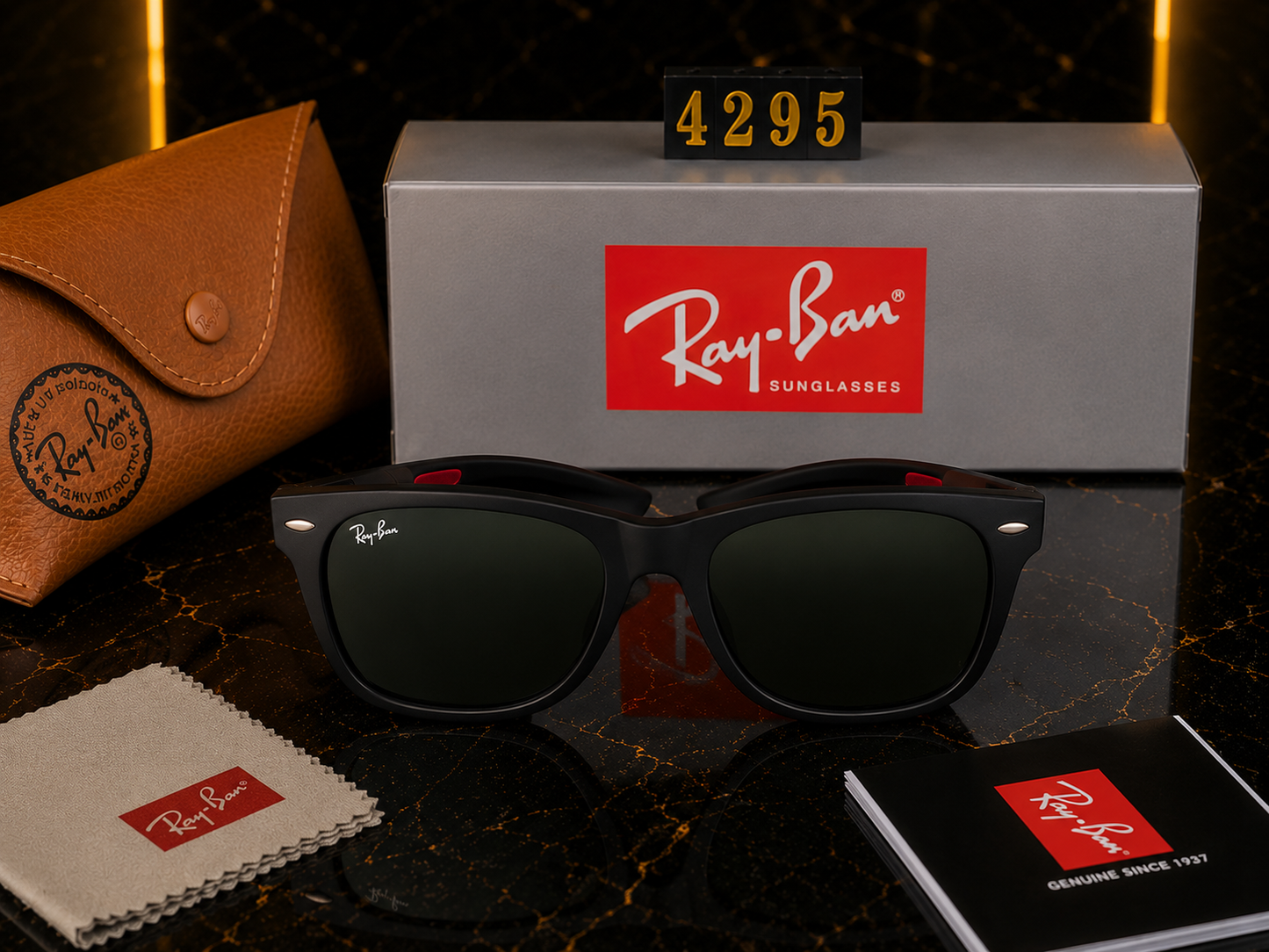 (GS-10) Ray-Ban Ferrari Style Black Sunglasses | Premium UV400 Protection | Brand New