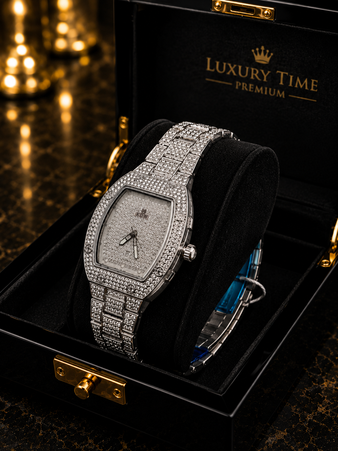 (WH-9) KDW Luxury Iced Out Diamond Watch – Premium Silver Edition