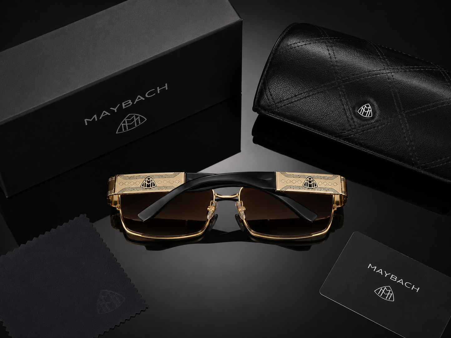 (GS-27) Maybach Luxury Gold Rectangular Sunglasses – Premium Designer UV400 Eyewear