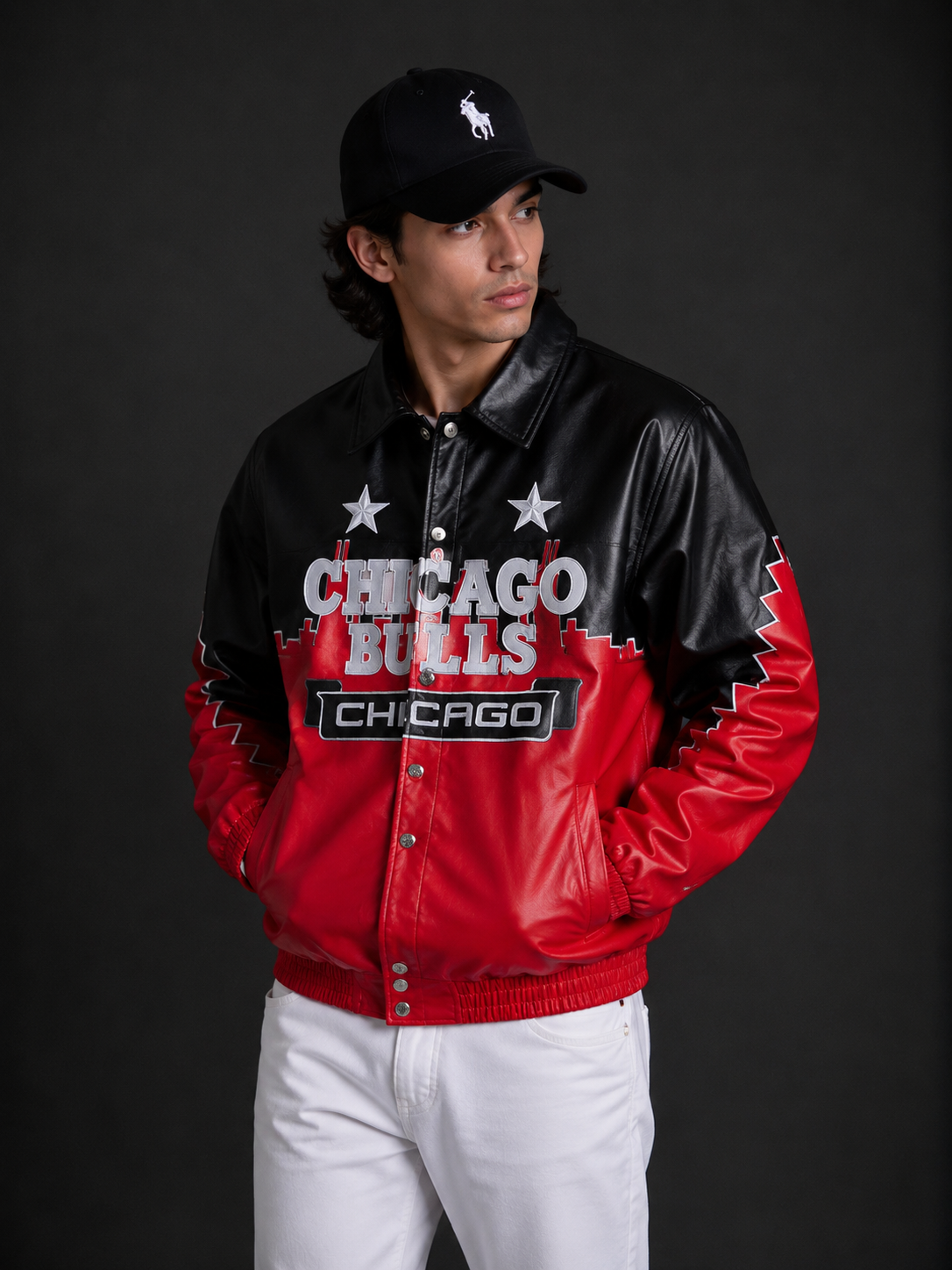 (CJ-8) Chicago Bulls Premium Black & Red Varsity Leather Jacket – Men's Streetwear Edition
