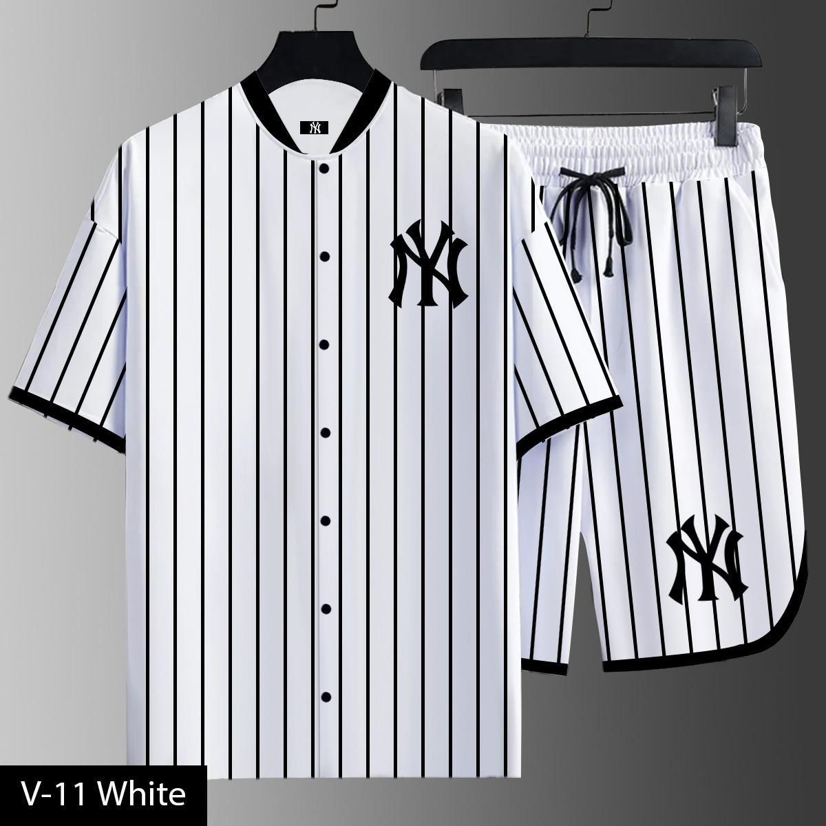 NY Pinstripe Summer Tracksuit Set – Shirt & Shorts (V-11)