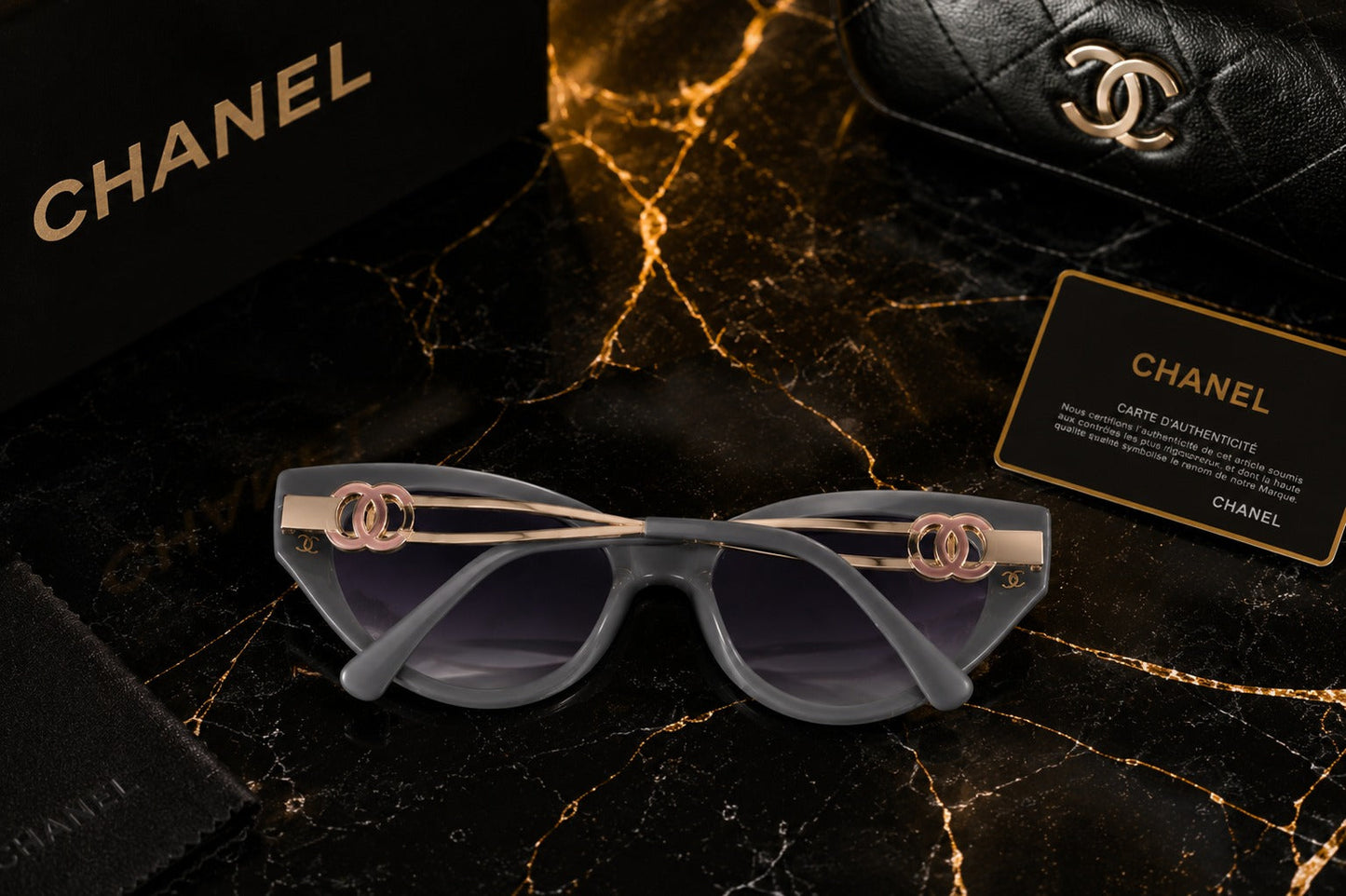(GS-19) CHANEL Signature Grey Cat-Eye Luxury Sunglasses