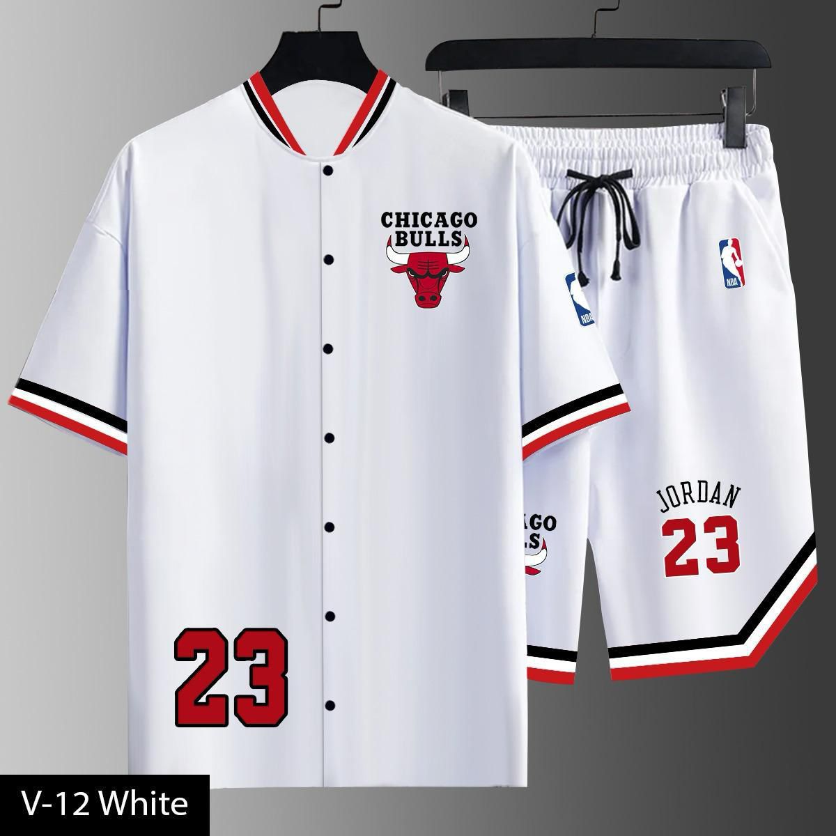 Men’s Basketball Style Co-Ord Set – Button Jersey Shirt with Matching Shorts (V-12)
