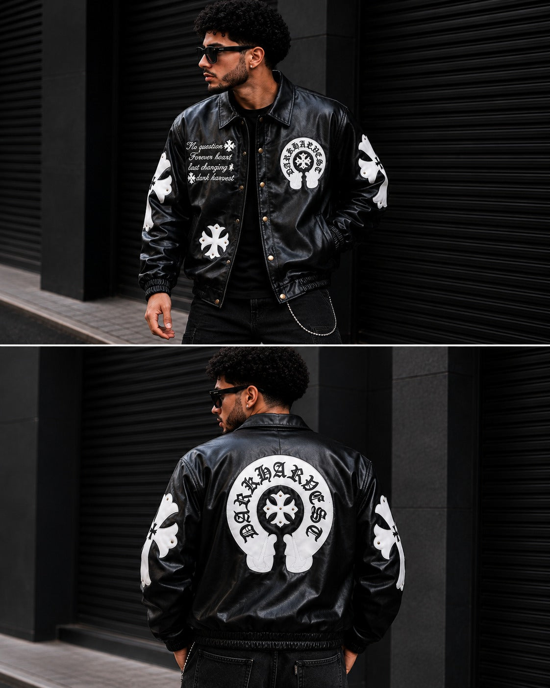 (CJ-19) Men's Gothic Cross Patched Leather Streetwear Jacket