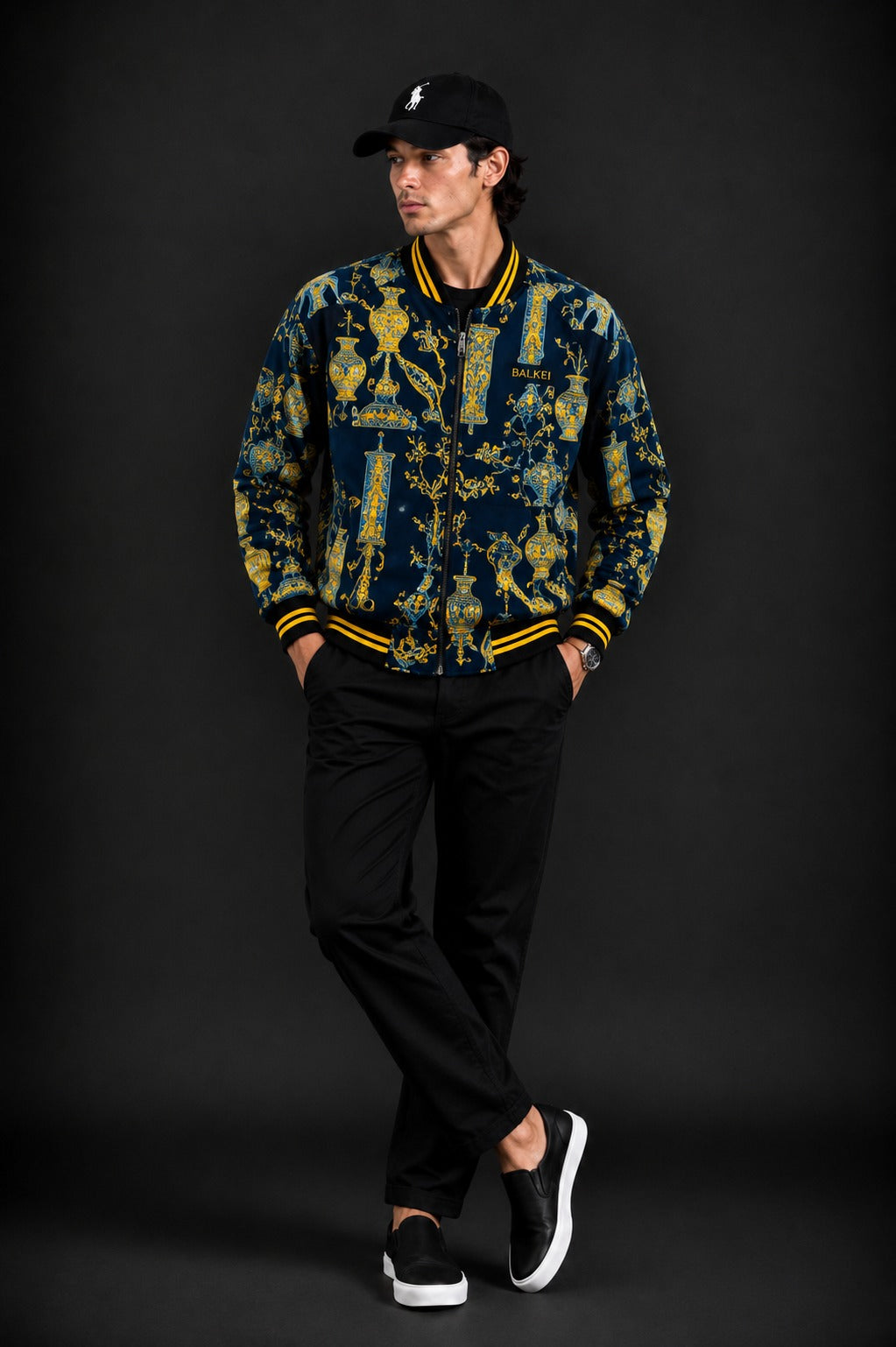 (CJ-22) Luxe Royal Vintage Motif Zipper Jacket