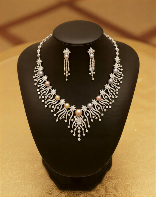 Luxury Pearl and Crystal Wedding Necklace Set for Women