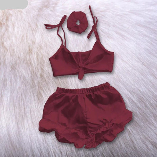 3 in 1 satin silk sleepwear set chk # p38