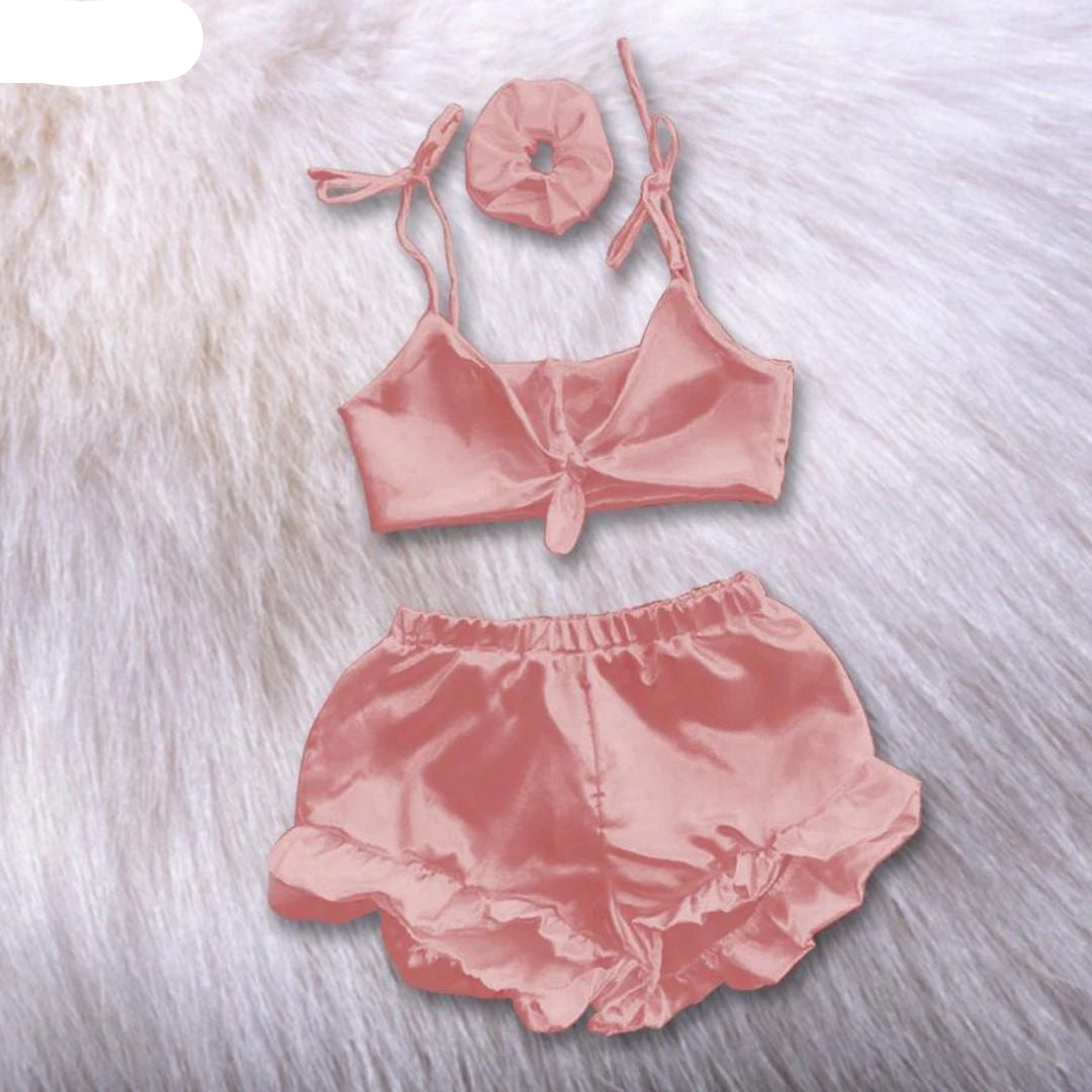 3 in 1 satin silk sleepwear set chk # p38