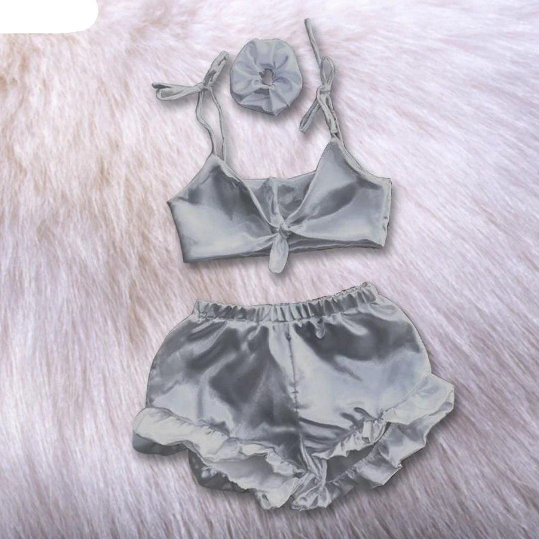 3 in 1 satin silk sleepwear set chk # p38