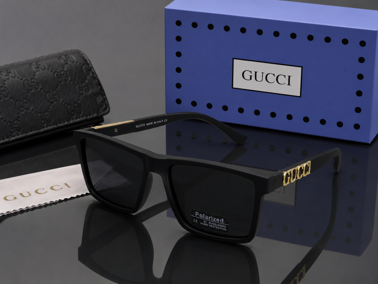 (GS-62) GUCCI Premium Polarized Square Sunglasses – Luxury UV400 Eyewear | Black Frame
