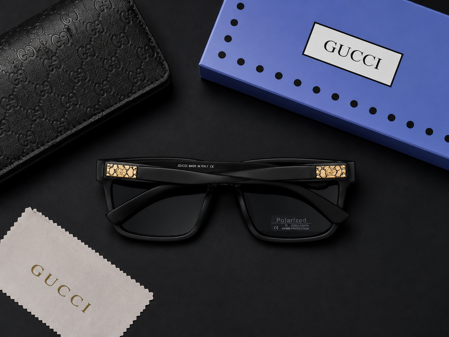 (GS-62) GUCCI Premium Polarized Square Sunglasses – Luxury UV400 Eyewear | Black Frame