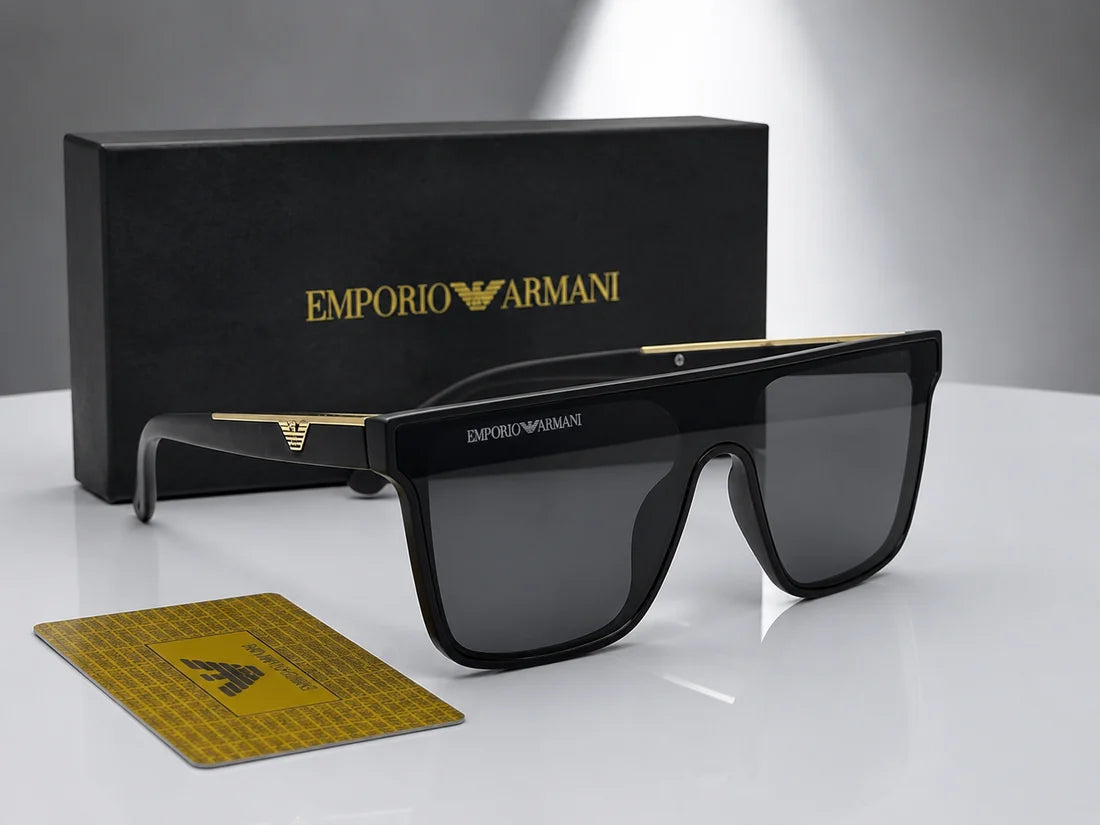(GS-63) Emporio Armani Premium Oversized Square Sunglasses – Black Frame | UV400 Protection