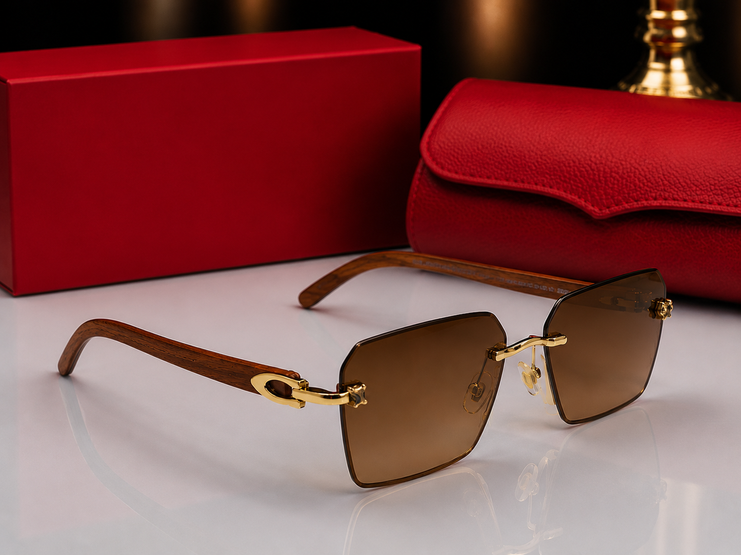 (GS-72) Luxury Rimless Square Sunglasses – Premium Gold Metal Frame with Interchangeable