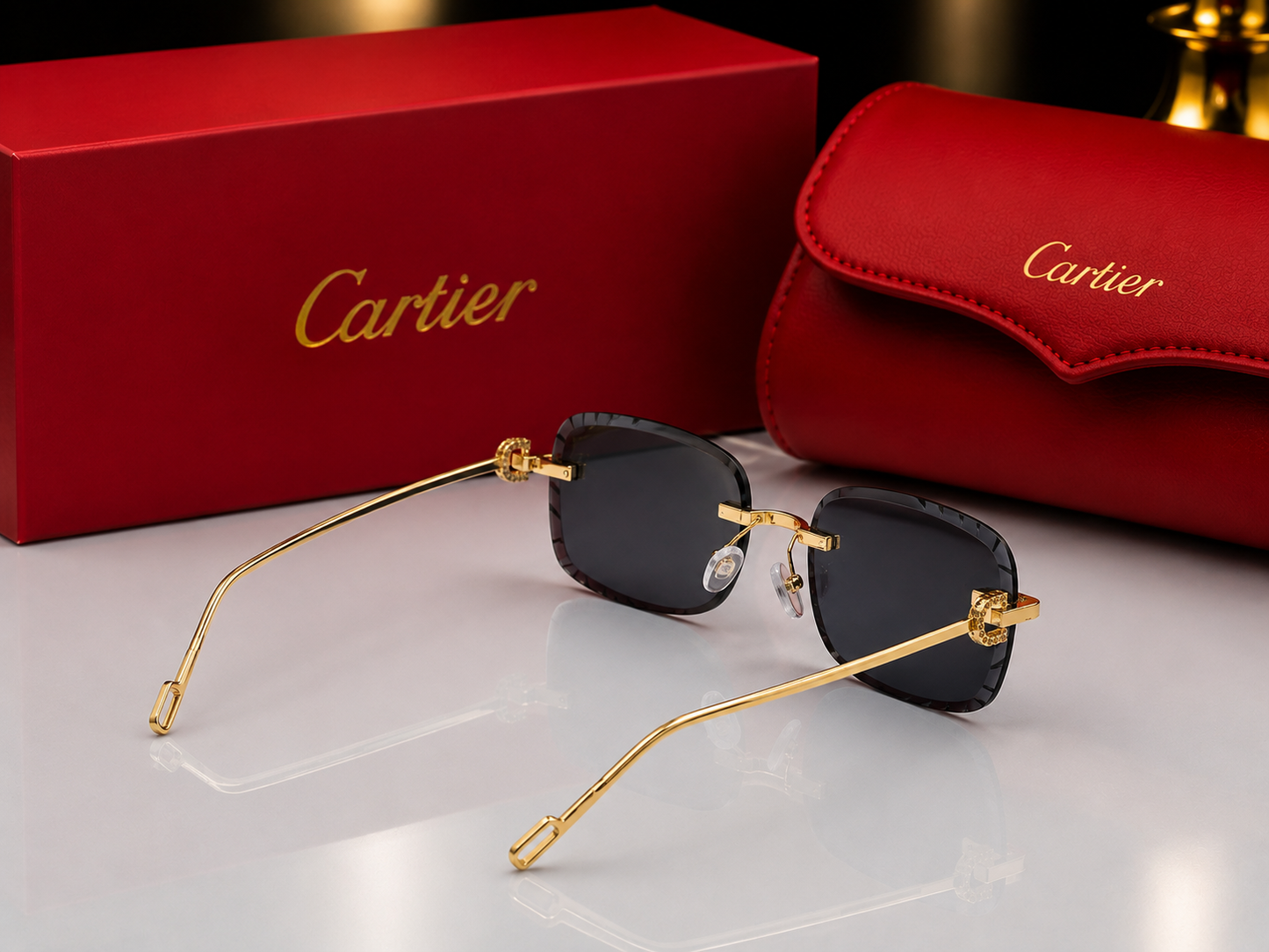 (GS-75) Premium Rimless Luxury Sunglasses – Gold Metal Frame  | UV400 Fashion Eyewear
