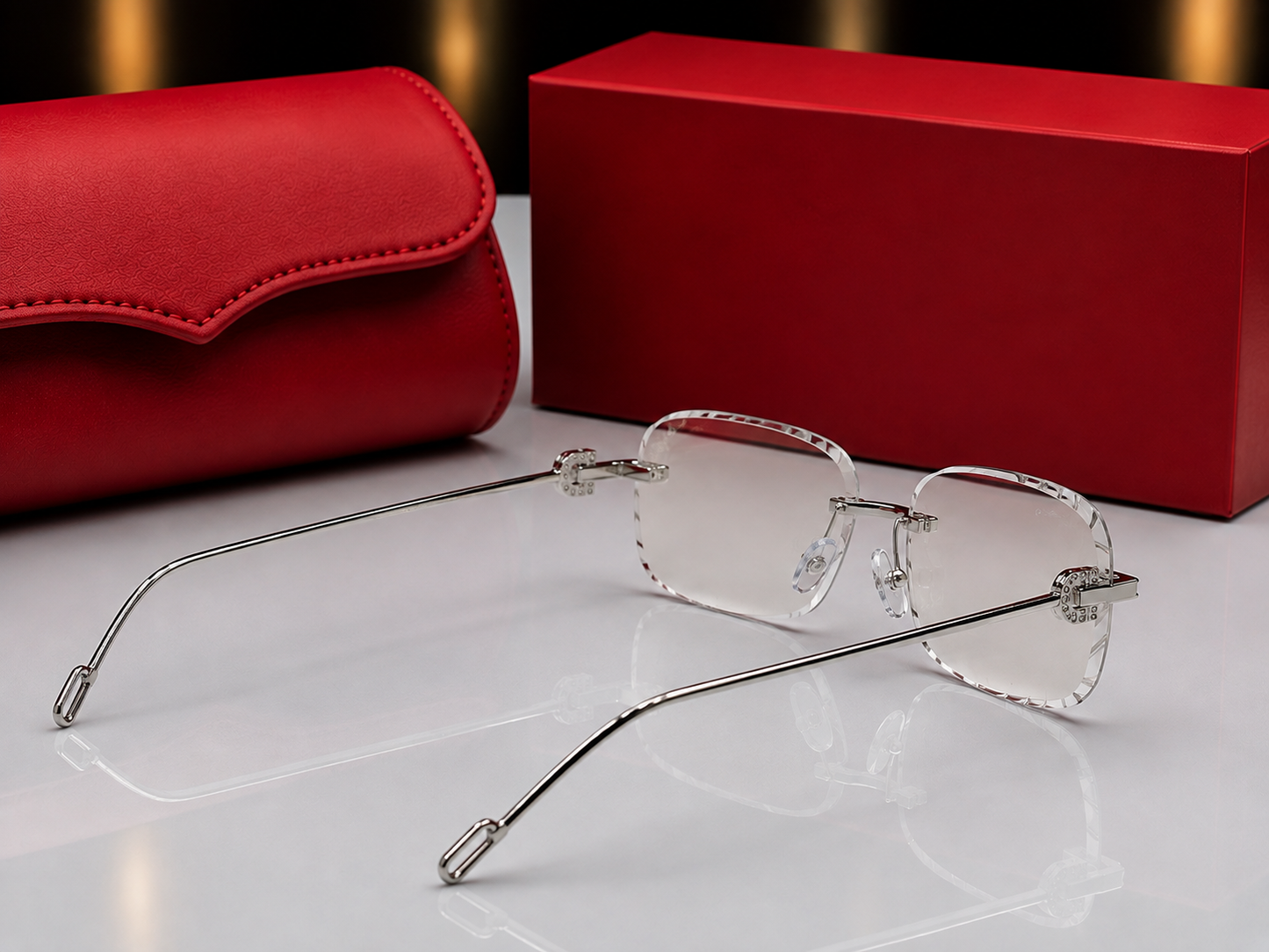 (GS-76) Luxury Rimless Square Sunglasses – Premium Gold/Silver Frame | UV Protection