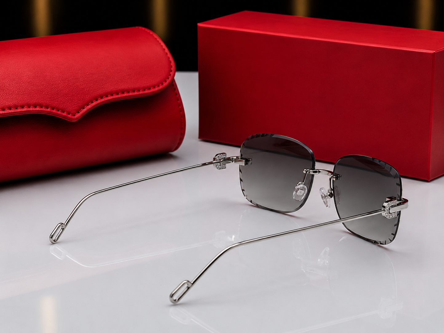 (GS-76) Luxury Rimless Square Sunglasses – Premium Gold/Silver Frame | UV Protection