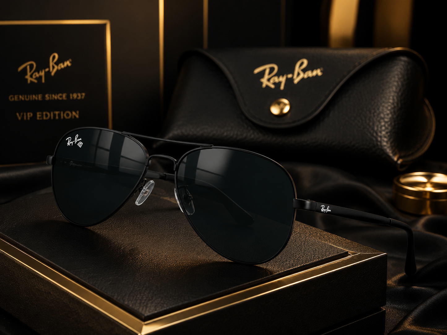 (GS-9) Ray-Ban Style Premium Black Aviator Sunglasses | UV400 Protection | Luxury Edition