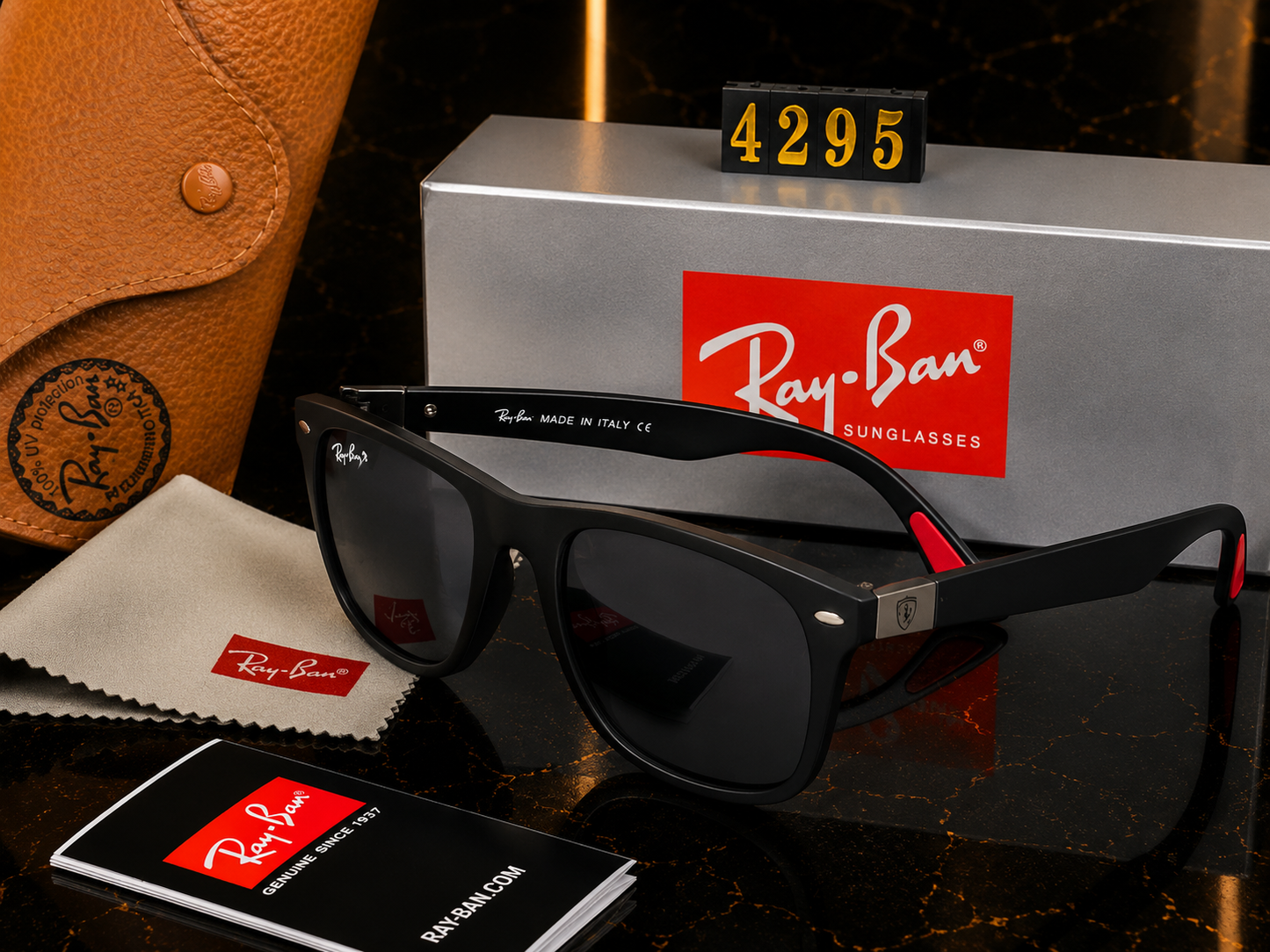 (GS-10) Ray-Ban Ferrari Style Black Sunglasses | Premium UV400 Protection | Brand New