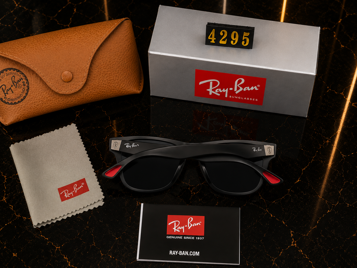 (GS-10) Ray-Ban Ferrari Style Black Sunglasses | Premium UV400 Protection | Brand New