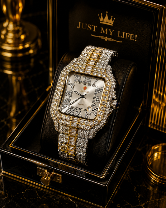 (WH-12) Luxury Iced-Out Silver Quartz Watch for Men | Premium Diamond Style Stainless Steel Wrist Watch