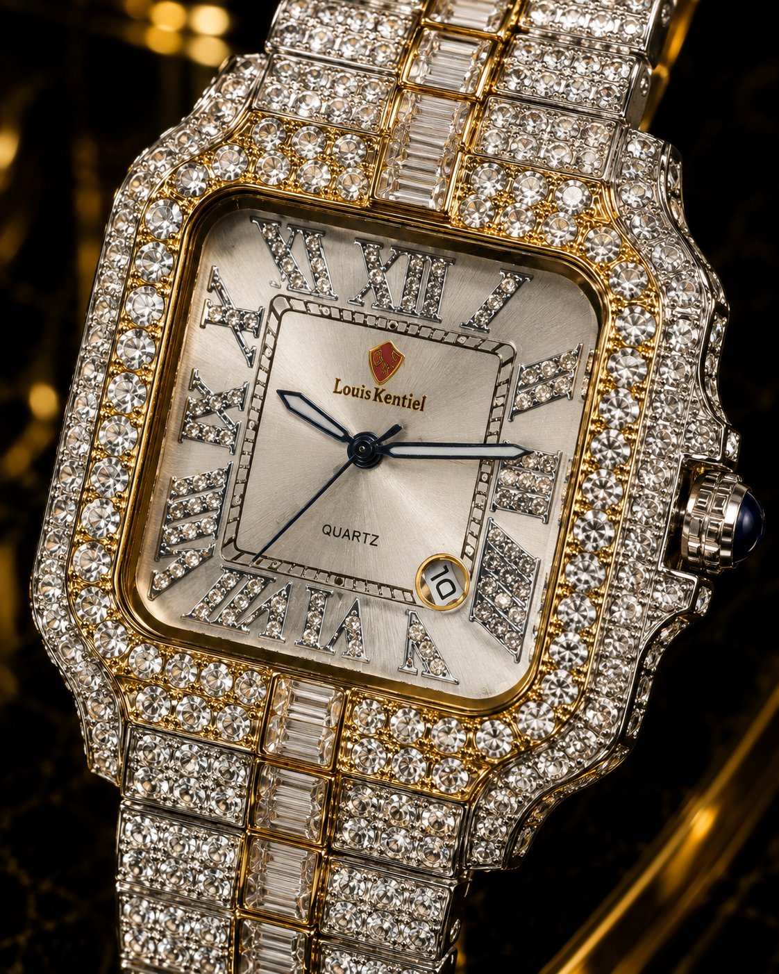 (WH-12) Luxury Iced-Out Silver Quartz Watch for Men | Premium Diamond Style Stainless Steel Wrist Watch