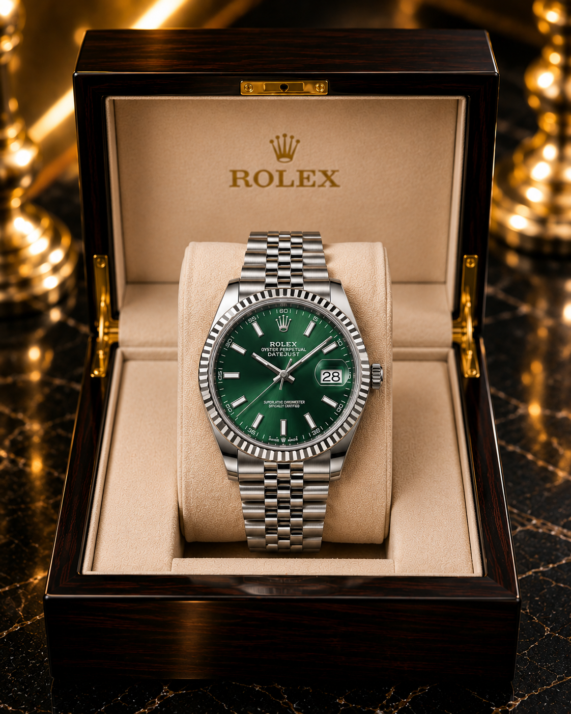 (WH-6) Luxury Green Dial Stainless Steel Jubilee Watch with Fluted Bezel | Premium Automatic Style Timepiece