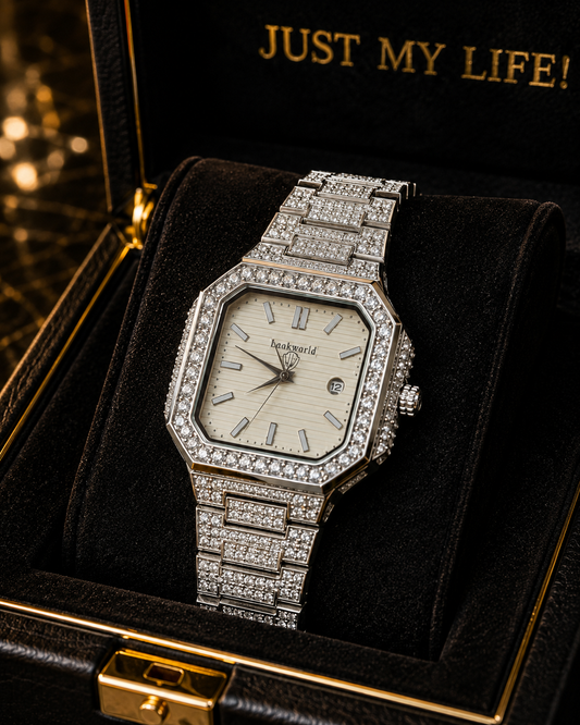 (WH-11) Laakworld Luxury Diamond Square Watch – Premium Iced-Out Stainless Steel Men's Wrist Watch