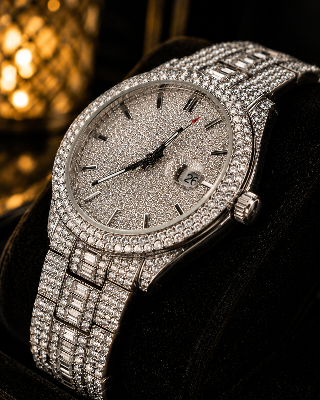 (WH-14) Luxury Iced-Out Diamond Silver Watch | Premium Stainless Steel Quartz Wristwatch | Full Crystal Luxury Edition