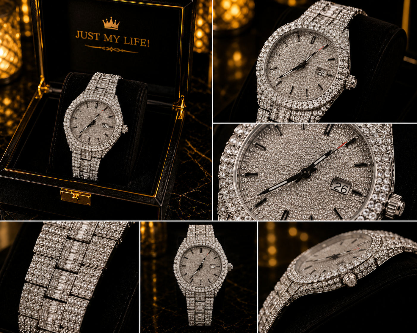 (WH-14) Luxury Iced-Out Diamond Silver Watch | Premium Stainless Steel Quartz Wristwatch | Full Crystal Luxury Edition