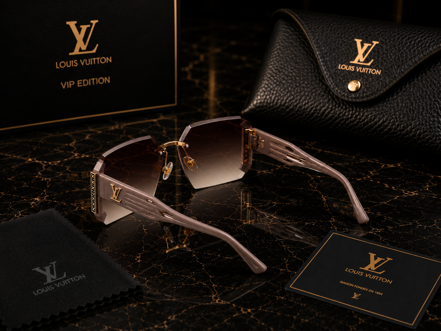 (GS- 18) Louis Vuitton Luxury Rimless Square Sunglasses – Premium Gradient Shades