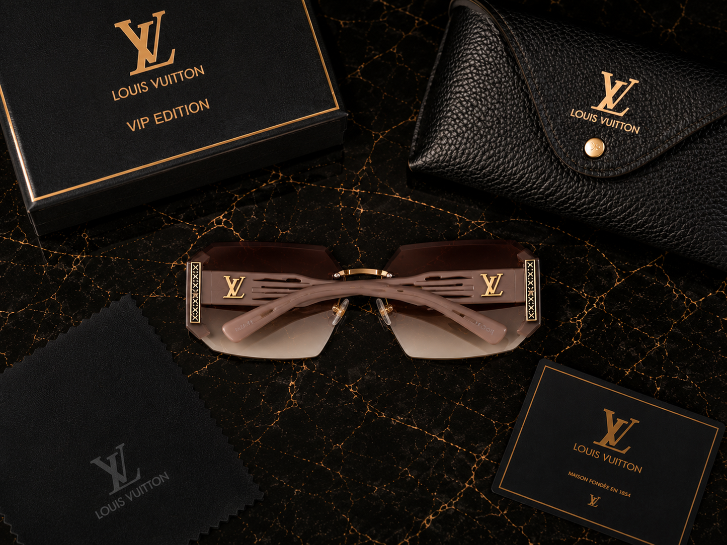 (GS- 18) Louis Vuitton Luxury Rimless Square Sunglasses – Premium Gradient Shades