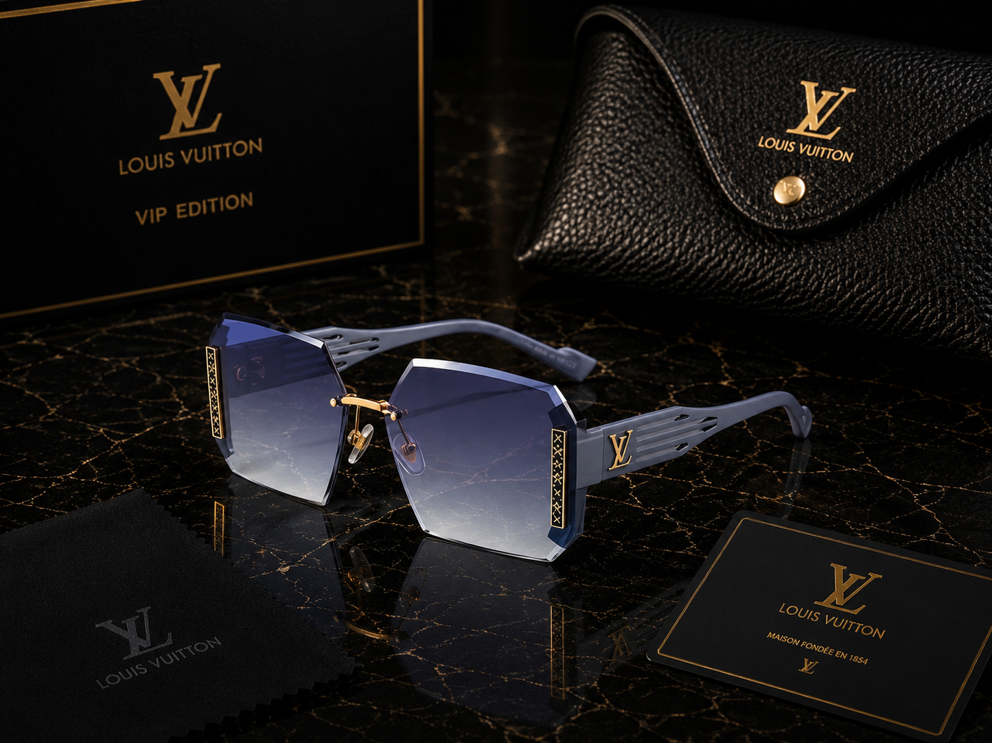 (GS- 18) Louis Vuitton Luxury Rimless Square Sunglasses – Premium Gradient Shades