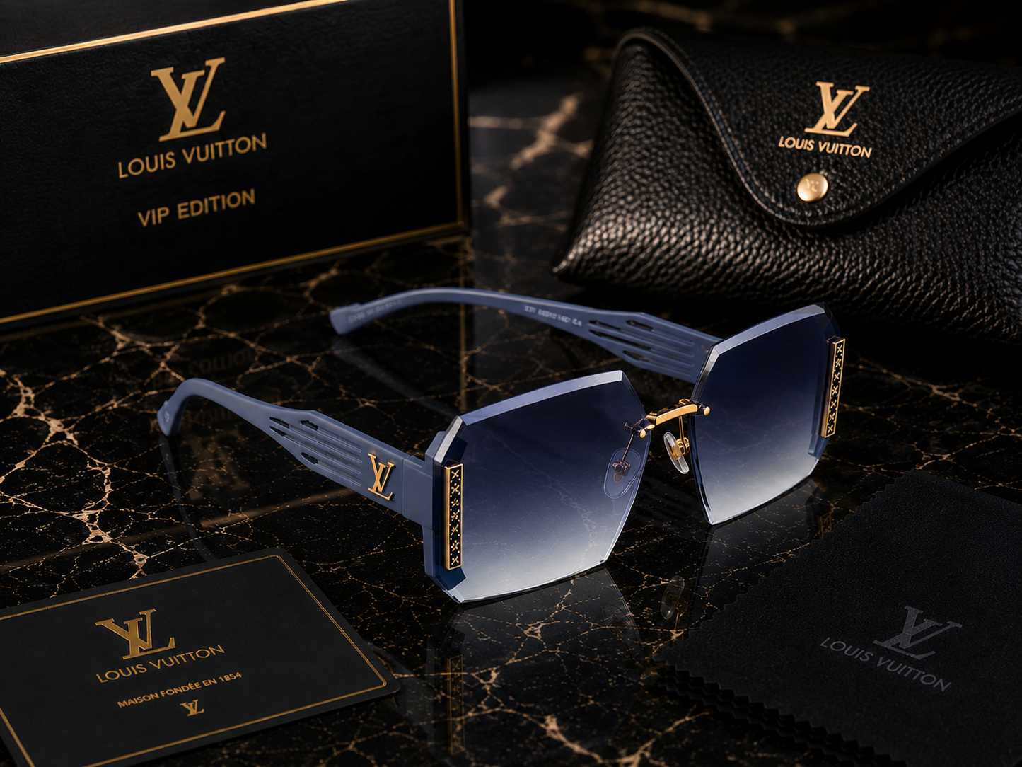 (GS- 18) Louis Vuitton Luxury Rimless Square Sunglasses – Premium Gradient Shades