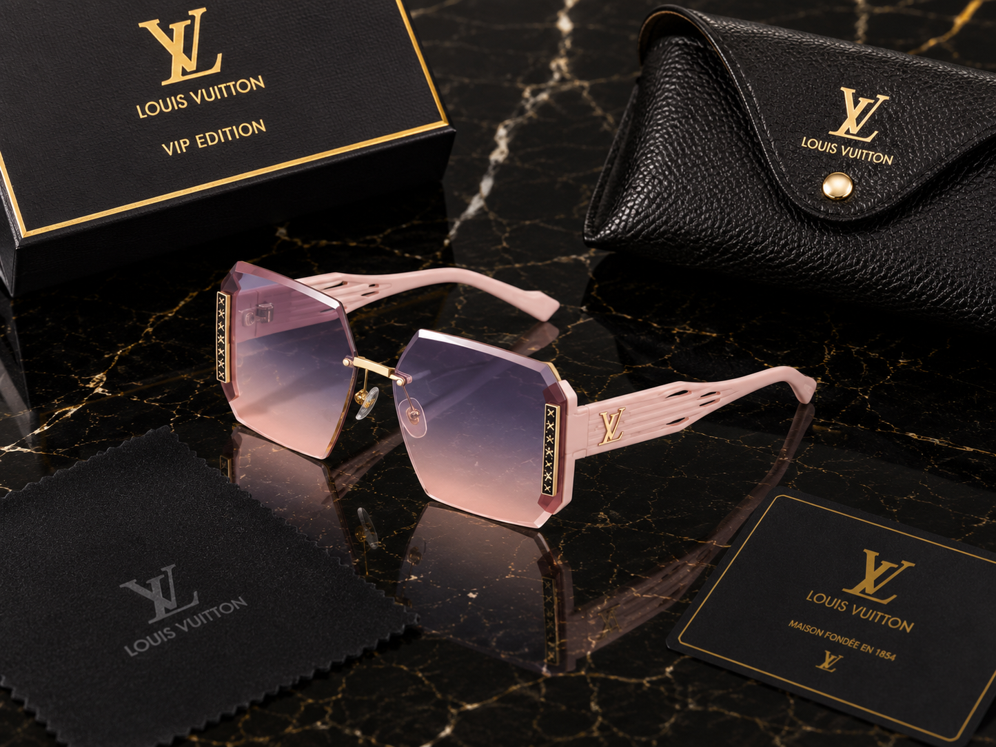 (GS- 18) Louis Vuitton Luxury Rimless Square Sunglasses – Premium Gradient Shades