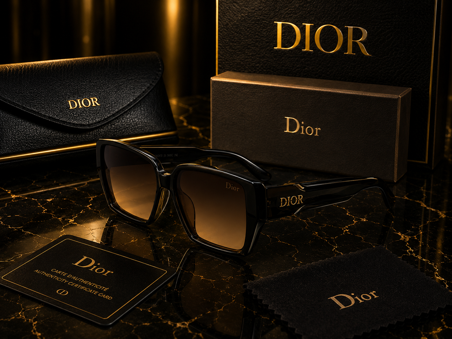 (GS-25) Luxury Dior Square Brown Gradient Sunglasses – Premium Fashion Eyewear