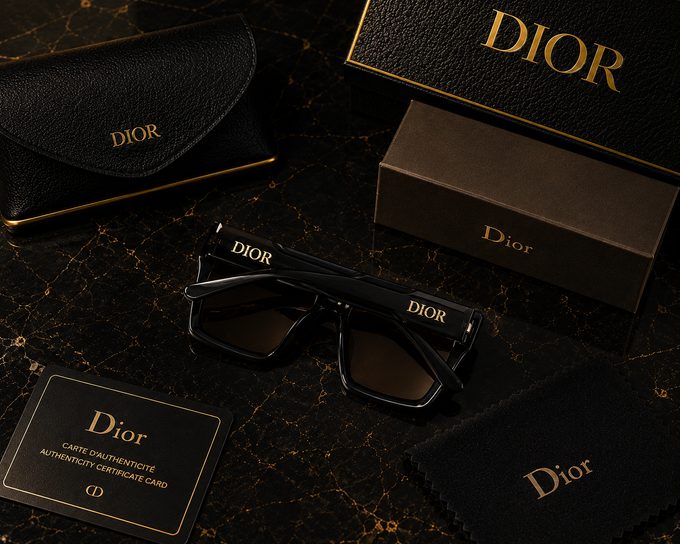 (GS-25) Luxury Dior Square Brown Gradient Sunglasses – Premium Fashion Eyewear