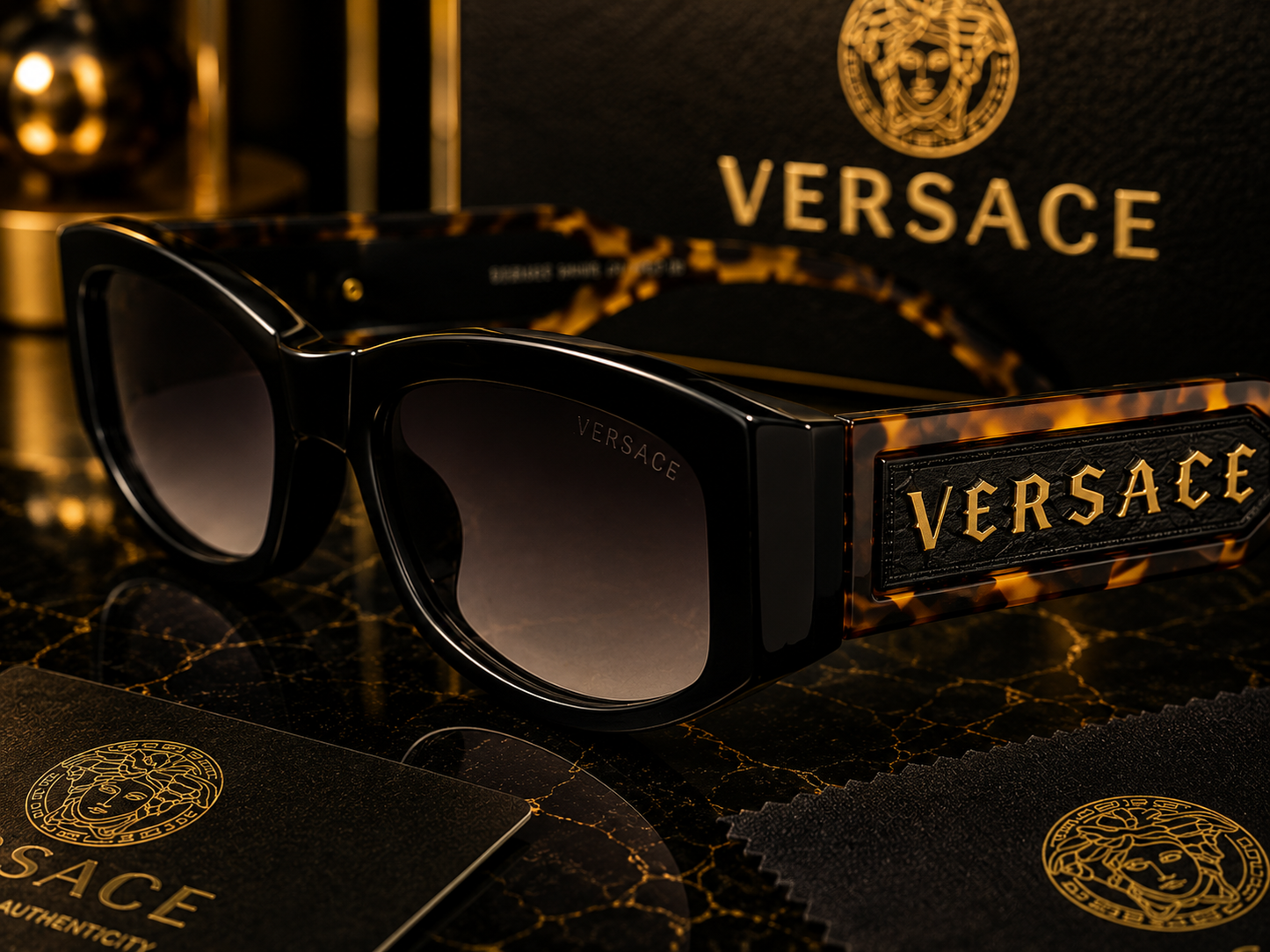 (GS-26) Versace Premium Black Square Sunglasses – Luxury Edition