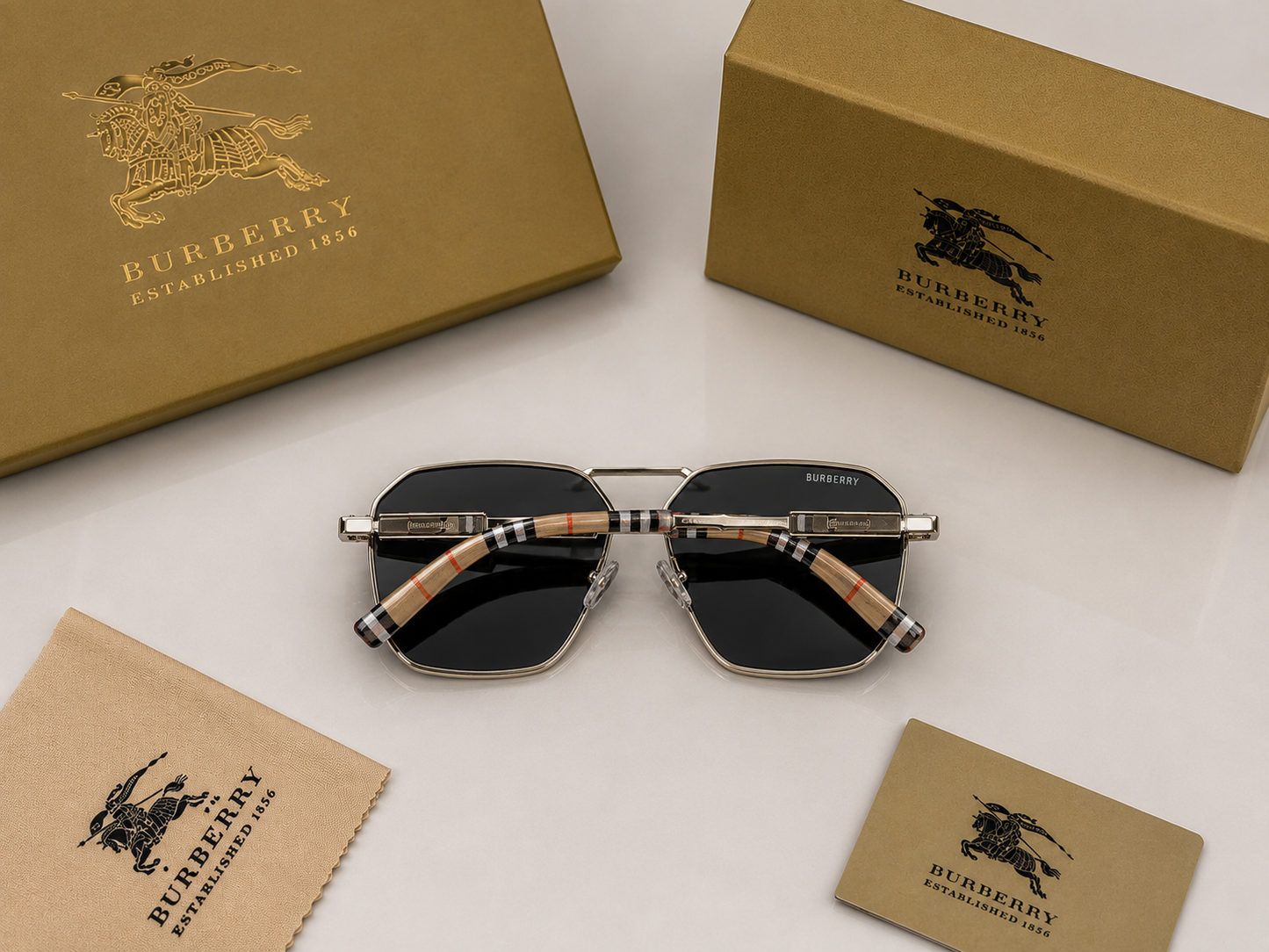 (GS-29) Burberry Premium Square Metal Frame Sunglasses – Silver Frame | Black UV400 Lenses | Luxury Designer Eyewear