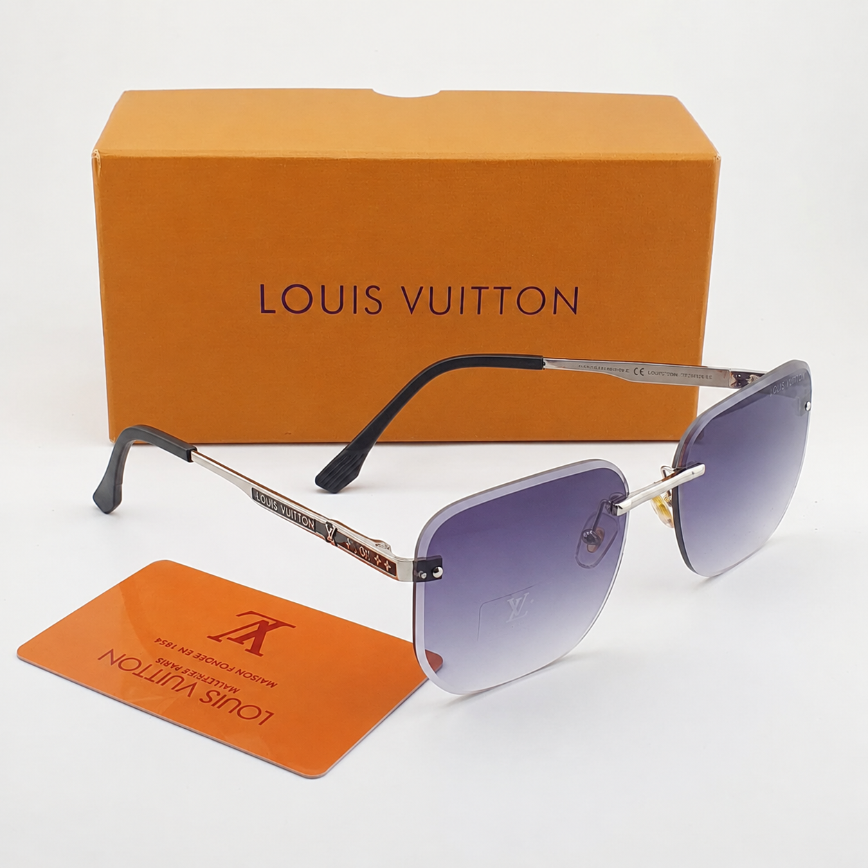 (GS-30)  Luxury Louis Vuitton VRimless Purple Gradient Sunglasses with Premium Metal Frame