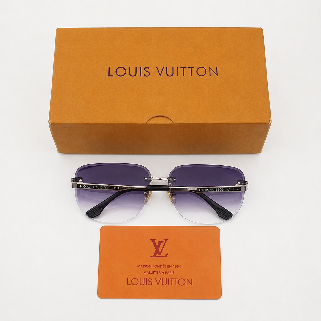 (GS-30)  Luxury Louis Vuitton VRimless Purple Gradient Sunglasses with Premium Metal Frame