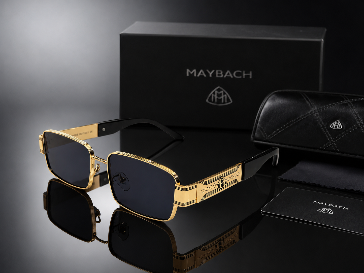 (GS-27) Maybach Luxury Gold Rectangular Sunglasses – Premium Designer UV400 Eyewear
