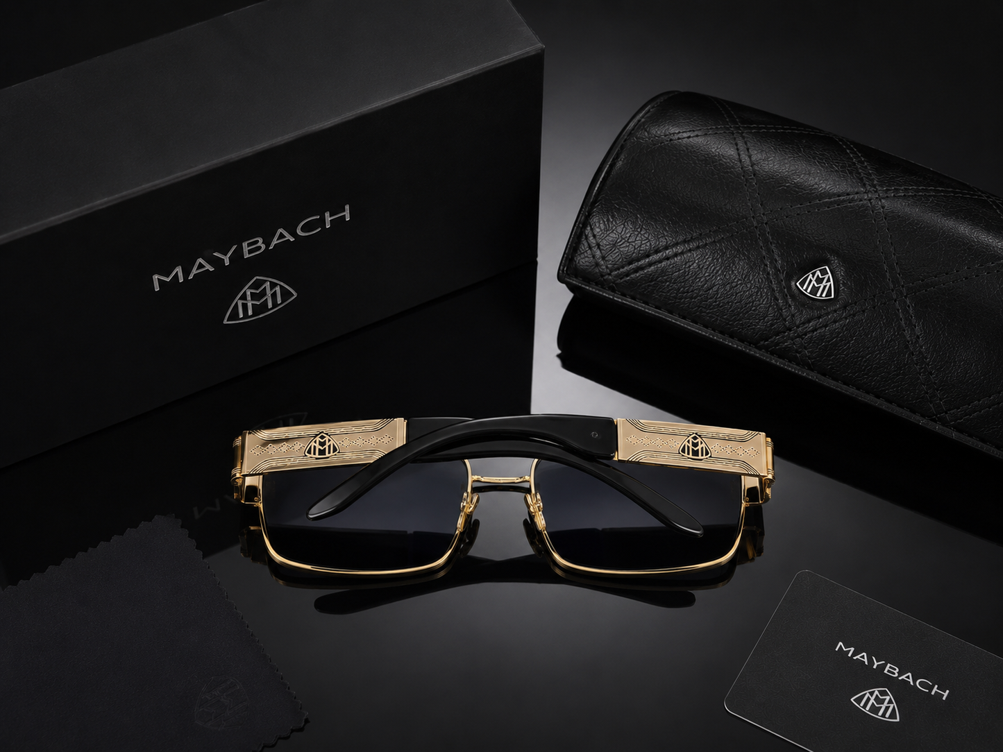 (GS-27) Maybach Luxury Gold Rectangular Sunglasses – Premium Designer UV400 Eyewear