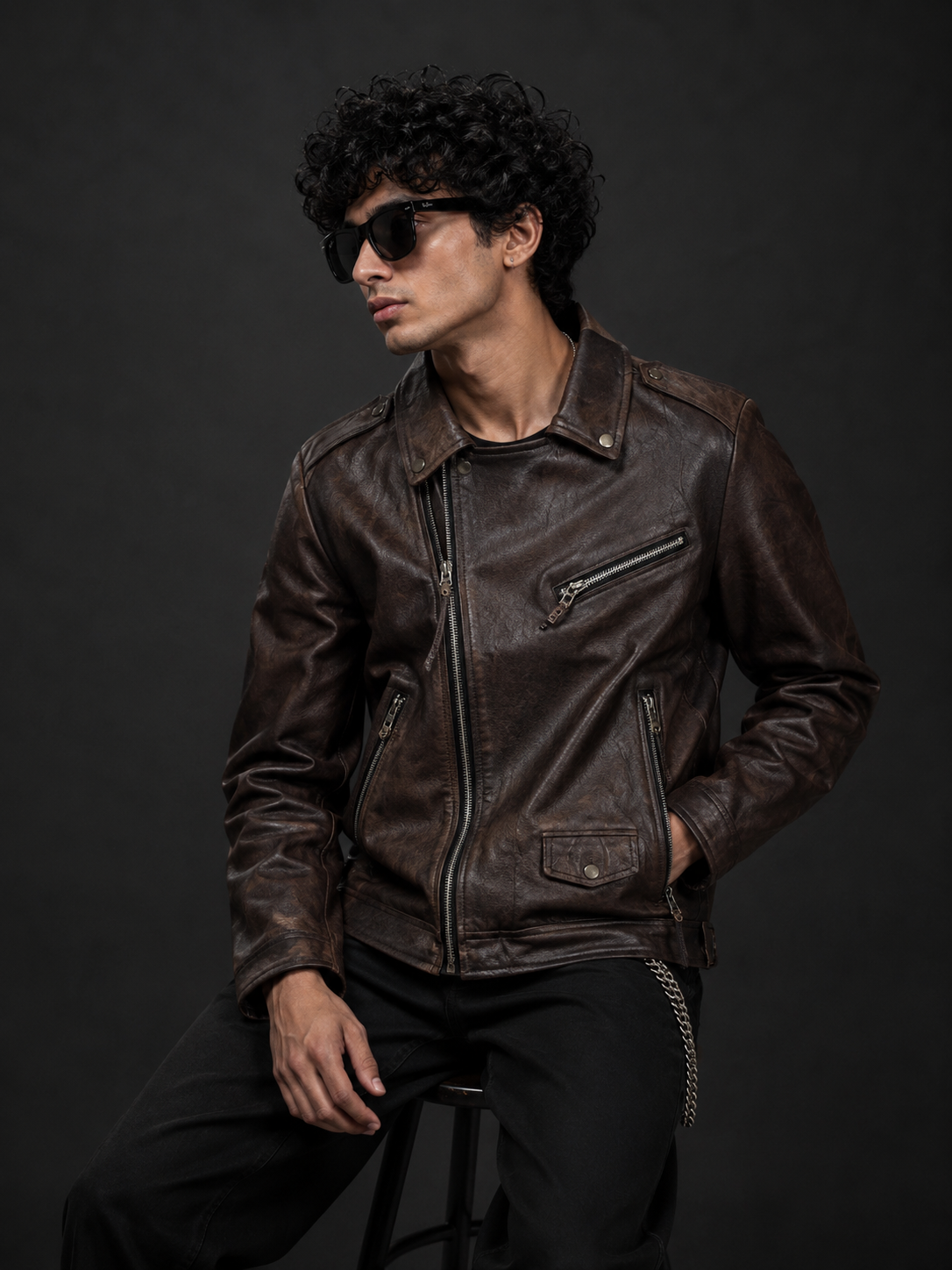 (CJ-2) Vintage Biker Leather Jacket