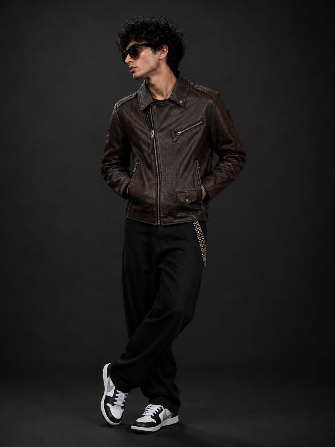 (CJ-2) Vintage Biker Leather Jacket