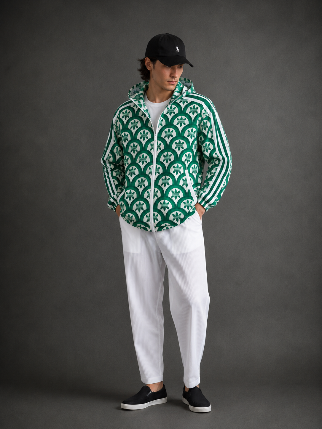 (CJ-3) Premium Green Monogram Zip-Up Hoodie | Lightweight Streetwear Jacket