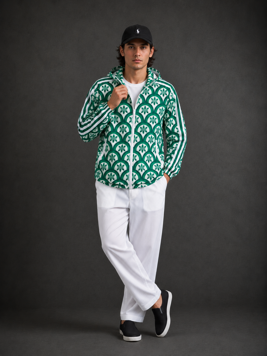 (CJ-3) Premium Green Monogram Zip-Up Hoodie | Lightweight Streetwear Jacket